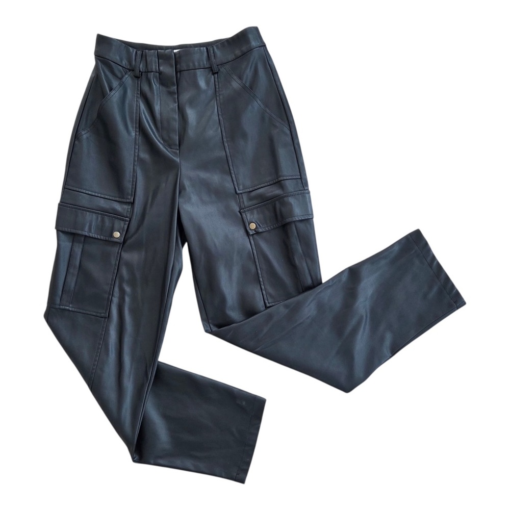 Jason Wu Vintage Y2K Vegan Leather Cargo Pants Black Size 2 No Belt
